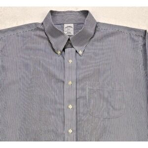 Brooks Brothers Regent Shirt 18.5 34 Blue Micro Stripe Pima Button Down L/S